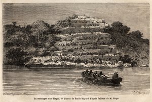 Monkey Mountain, wzdłuż rzeki Senegal, tuż za wodospadem Gouina (Mali). Grawer ilustrujący historię podróży porucznika Maga w Sudanie Zachodnim w latach 1863-1866, opublikowany w „Le tour du monde, nouveau journal des voyages”” pod d. autorstwa Unknown artist