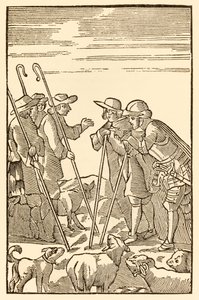 Mountain Delectable teraz wznoszą się z The Pielgrzym Postępu z tego świata, do tego, który ma nadejść John Bunyan (1628-1688) Chrześcijanie i pełni nadziei spotykają Pasterzy: Wiedza, Doświadczenie, Wat autorstwa Unknown