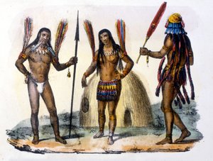 Indianie Mundrucu i Jivaros w Ekwadorze. Grawerowanie 1846-48. autorstwa Unknown artist