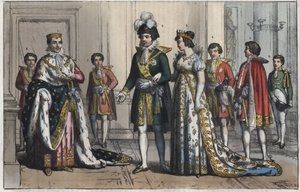 Napoleon Bonaparte (1769-1821), jako król Włoch - Wicekról (wicekról) - żona wicekróla - Butler - Lord Szambelan - Page-boy - koniuszy - mistrz ceremonii - grawer z "" Zwyczaje i zwyczaje wszystkich narodów wszechświata. Albo Historia Rządu, autorstwa Unknown artist