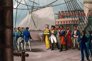 Napoleon zwierza się wierze brytyjskiej - Napoleon Bonaparte na pokładzie brytyjskiego statku Bellerophon, który doprowadził go na wygnanie do St. Helene (St. Helene) 15 lipca 1815 r. - Napoleon Wielki, oddając się hojności narodu brytyjskiego; na dziku autorstwa Unknown artist