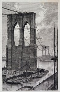 Nowy Jork: Pale Brooklyn Bridge w budowie - w „The World Tour”, 2 semestr 1881 autorstwa Unknown artist