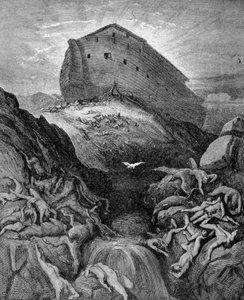 Według Genesis, Noe wysyła gołębia na Ziemię. Grawerowanie z XIX wieku. autorstwa Unknown artist