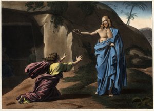 Noli me tangere: objawienie Chrystusa św. Magdalenie. Anonimowy rycina z XIX wieku. autorstwa Unknown artist
