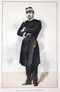 Oficer Pokoju, Mała Sukienka Drugiego Cesarstwa (1852-1870). Akwaforta w kolorach, dla ilustracji „Historia Korpusu Strażników Pokoju””” wydana pod patronatem Louisa Lepine’a (1846-1933) prefekta policji nad Sekwaną, autorstwa Alfreda Reya (186 autorstwa Unknown artist