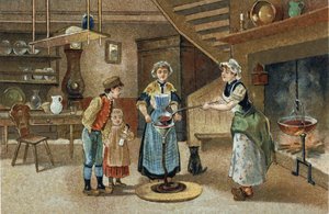 Stary zwyczaj obchodzony w regionie Dauphiné: La boudinée. Chromolitografia z końca XIX wieku. autorstwa Unknown artist