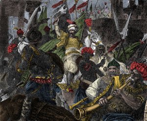 29 maja 1453 r. szturm na Konstantynopol przez sułtana Mahometa II Imperium Osmańskiego - zdobycie Konstantynopola: armia osmańskiego sułtana Mehmeta II (Mehmed II Zdobywca lub Muhammad II Fatih) (1430-1481) oblegała miasto Konstantynopol w 1 autorstwa Unknown artist