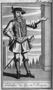 Ordery rycerskie. Kawaler Zakonu Liliowego w Arragonie w XV w. W „” historii powstających do tej pory zakonów rycerskich, sekulierów i regularnych milicji obojga płci. Wydanie zaczerpnięte z Abbe Giustiniani, R.P.Bo autorstwa Unknown artist