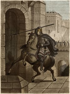 Otton II, cesarz Świętego Cesarstwa Rzymskiego przed Paryżem - Otton II Świętego Cesarstwa, znany jako Roux (955-983) irytuje nie mogąc przeniknąć do Paryża (siedziba paryska, 978), przechadza się pod murami miasta, aby zasadzić włócznia w drzwiach - autorstwa Unknown artist