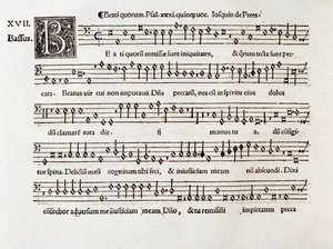 Strona partytury psalmu XIII kworum Beati autorstwa Willaerta (1538) autorstwa Unknown artist