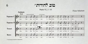 Strona partytury muzycznej Psalmu 92 Franza Schuberta z Schir Zion Salomona Sulzer .a autorstwa Unknown artist