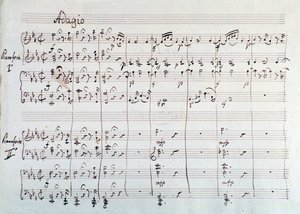 Strona symfonii zredukowana do dwóch fortepianów i ośmiu rąk Czarodziejskiego fletu, opera Mozarta, wersja Lichtenthala (XIX w.) autorstwa Unknown artist