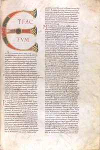 Strona z wielkimi literami "Et Factotum", XI wiek (miniatura, rękopis błoniasty) autorstwa Unknown artist