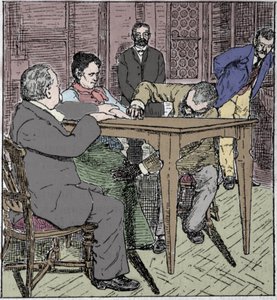Zjawiska paranormalne: doświadczenie wznoszenia stołu w Mediolanie w 1892 roku w obecności medium Eusapii Paladino i Cesare Lombroso (1835-1909) oraz Charlesa Richeta (1835-1909). autorstwa Unknown artist
