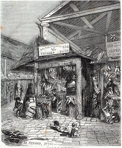 3. dzielnica Paryża - Carre de la Foret-Noire: sprzedaż skóry i butów w Le Carreau du Temple w XIX wieku - Grawerowanie w „Tableau-de-Paris” autorstwa Edmonda Texiera autorstwa Unknown artist