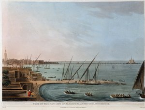 Część nowego miasta w Aleksandrii z latarnią morską - w „Widokach w Egipcie, Palestynie i innych częściach Imperium Osmańskiego”” autorstwa Unknown artist