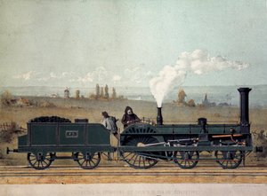 Lokomotywa pasażerska i wagon węglowy kolei strasburskiej (system Crampton) autorstwa Unknown artist