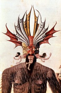 Wykonanie Lucyfera (diabła) w „Divina Commedia” Dantego. Rękopis z XIV wieku. Biblioteka Trivulziana, Mediolan. autorstwa Unknown artist