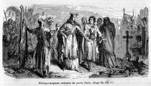 Philippe Auguste zleca brukowanie Paryża w XII wieku - grawerowanie autorstwa Unknown artist