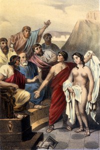 Phryne (grecka kurtyzana) przed sędziami Aten. autorstwa Unknown artist