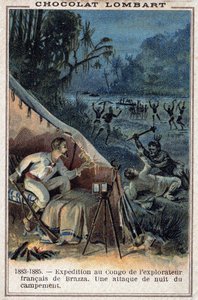 Pierre Savorgnan de Brazza (1852-1905), francuski odkrywca, nad brzegiem Konga. Nocny atak na obóz. autorstwa Unknown artist