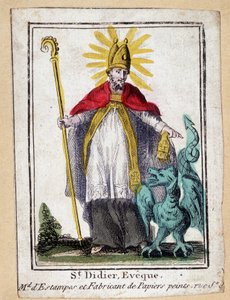 Pobożny obraz przedstawiający św. Didiera Eveque (ze smokiem) - Francja XIX. autorstwa Unknown artist