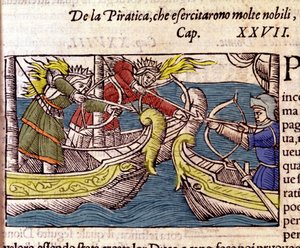 Piractwo było praktykowane przez wiele skandynawskich szlachcianek. Grawer z „Historii narodów północnych” Olausa Magnusa, Wenecja 1567. autorstwa Unknown artist