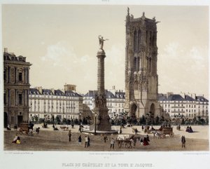 Place du Chatelet i wieża Saint-Jacques autorstwa Unknown artist