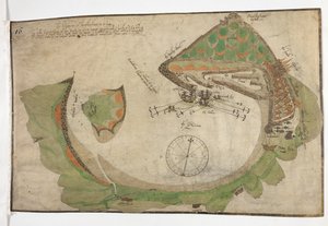 Plan miasta i portu San Sebastian, sporządzony przez Richarda Poultera, czerwiec 1585 autorstwa Unknown artist