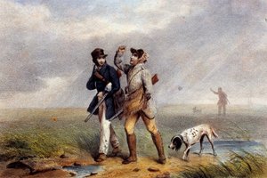 Przyjemna gra myśliwska, w której rozmawiają dwaj myśliwi. Litografia Gien z XIX wieku, muzeum łowieckie autorstwa Unknown artist