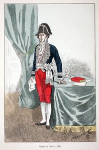 Prefekt policji (1800). Akwaforta w kolorach, dla ilustracji „Historia korpusu sił pokojowych””” książka wydana pod patronatem Louisa Lepine’a (1846-1933) prefekta policji nad Sekwaną, autorstwa Alfreda Reya (1864-?) i Louisa Ferona (1862) -?), wyd autorstwa Unknown artist