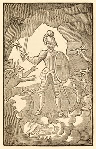 Biedny człowiek! Gdzie jesteś teraz? Twój dzień jest nocą. z książki The Pilgrims Progress From This World, To That Co Ma przyjść Johna Bunyana (1628-1688) Christian wkracza do Doliny Cienia Śmierci i autorstwa Unknown
