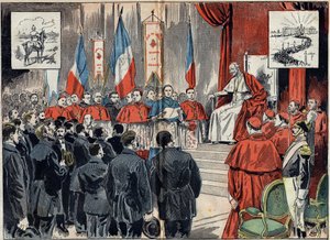 Papież Leon XIII (1810-1903) konsekrował protektorat Francji w Ziemi Świętej, gdy Niemcy chciały go zastąpić. Publiczność 8 października autorstwa Unknown artist