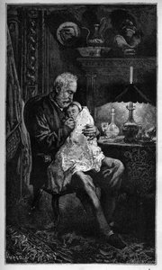 Portret Victora Hugo, siedzącego z wnuczką Jeanne - grawerowanie z „” Straszny rok”” („Straszny rok”) - Hugo et l