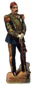 Portret Abdulhamida II (Abd ul Hamida, Abd-ul-Hamida, Abdulhemita, Abdulhamida, Abdulhamida, Abd al-Hamida, Abd al-Hamida) (1842-1918), sułtana osmańskiego (Turcja). Późna chromolitografia XIX wieku. Prywatna kolekcja autorstwa Unknown artist