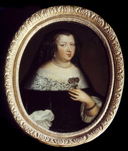 Portret Anny Austriackiej (1601-1666) Królowej Francji. Nosi perłowe klejnoty, wisiorek ozdobiony drogocennym kamieniem w kształcie krzyża i bransoletkę na lewym nadgarstku. Anonimowe malowanie autorstwa Unknown artist