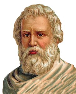 Portret Archimedesa z Syracuse - grecki matematyk, fizyk, inżynier, wynalazca - Archimede de Syracuse - chromolitografia autorstwa Unknown artist