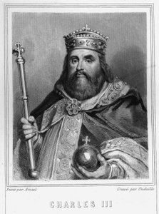 Portret Karola III (839 - 888), Cesarza Zachodu (881 - 887) i Regenta Francji (884 - 887) - w „Histoire des Français” Lavallée, rycina, sd. autorstwa Unknown artist
