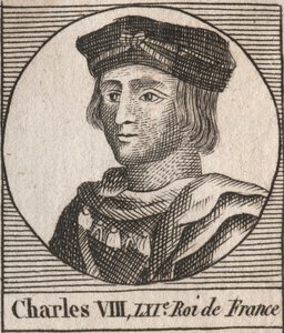 Portret Karola VIII (1470-1498) Króla Francji z dynastii Valois - Karol VIII (1470-98) Król Francji - grawerunek z „Instruction sur l