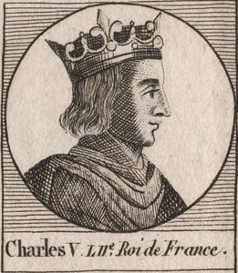 Portret Karola V Mędrca (1338 - 1380) - Karol V Mądry lub Karol V Mędrzec, Król Francji z Domu Walezjuszów - grawerunek z „Instruction sur l
