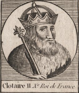 Portret Chlotara II (584 - 628), Króla Neustrii i Króla Franków - Chlotara lub Chlotara II (zm. 629) Król Franków - rycina z „Instruction sur l
