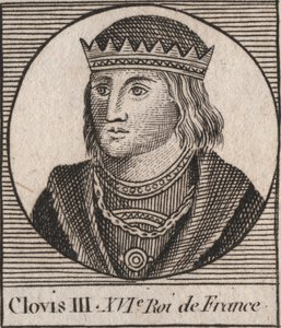 Portret Clovisa III, króla franków od 691 do 695 - CLOVIS III Merowingów, króla Neustrii i Austrazji - rycina z „Instruction sur l