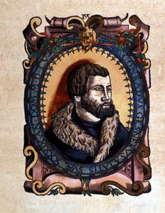 Portret Conrada Gesnera (1516 - 1565) zuryskiego lekarza według Historii Animalium Conrada Gesnera, Tiguri 1560. Biblioteca Nazionale Braidense. Mediolan autorstwa Unknown artist