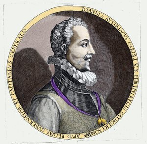 Portret Don Juana z Austrii (1547-1578), nieślubnego syna Karola V (1500-1558). Rytownictwo autorstwa Unknown artist
