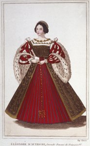 Portret Eleonory Habsburgów (lub Austrii) (1498-1558). Archiksiężna Austrii, królowa Portugalii, a następnie królowa Francji, druga żona Franciszka I. rycina z 1830 r. autorstwa Unknown artist