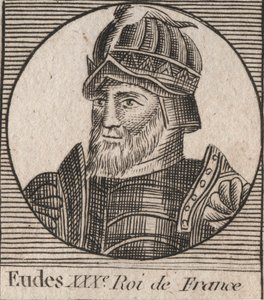 Portret Eudes (Odon) (w. 860 - 898), hrabiego Paryża i Troyes, następnie króla Francji - EUDES hrabiego Paryża wybrany na tron francuski po obaleniu Karola Cesarza - rycina z „Instruction sur l