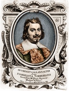 Portret Evangelisty Torricelli lub Toricelli (1608 - 1647), włoskiego fizyka. Rycina z XVII wieku. autorstwa Unknown artist