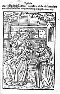 Portret Giovanniego Pico della Mirandola (Jean Pic de la Mirandole). Strona tytułowa "" Epistole auree "" autorstwa Unknown artist