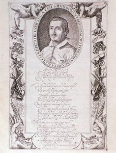 Portret Girolamo Frescobaldi (1583-1643) włoskiego kompozytora Grawerowanie z frontyspisu partytury „”Tocrate”. 1637. Bolonia, Muzeum Miejskie autorstwa Unknown artist