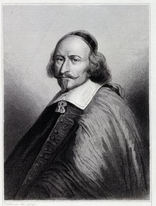 Portret Julesa Mazarina (Giulio Raimondo Mazzarino lub Mazarino) (1602-1661), francuskiego kardynała i polityka - w „Histoire des Français” Lavallée, rycina, sd. autorstwa Unknown artist